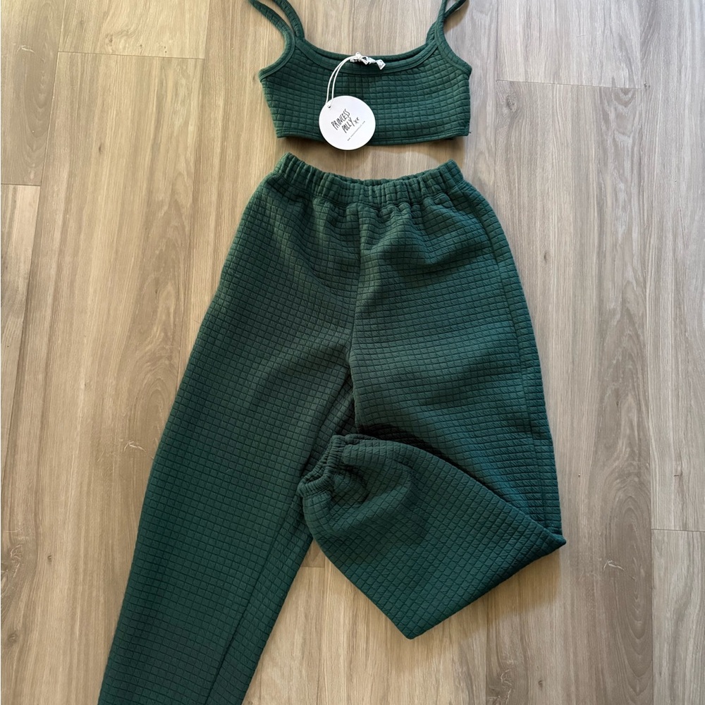 Princess Polly Dark Green Textured Jogger Set
